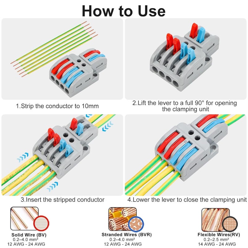 Linkstyle موصلات الأسلاك 20 قطعة مع رافعة 24-12 AWG، 2 في 6 خارج، 2 في 4 خارج موصلات سريعة للأسلاك، موصلات أسلاك كهربائية مع صمولة رافعة، كتلة طرف موصلات سلكية - Image 5